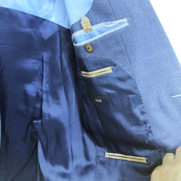 Tommy Hilfiger Tailored Fitted Textured Blue Blazer w/ Elbow Patches 48 / US M - Picture 12 of 13